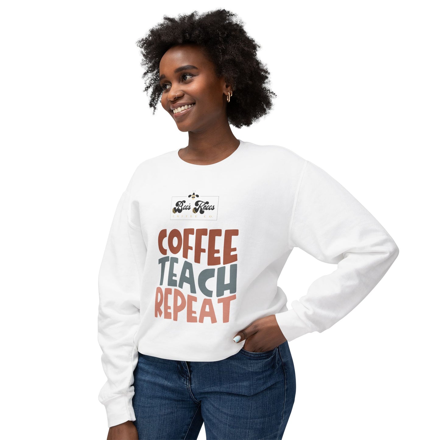 Bee's Knees Coffee, Teach, Repeat Unisex Lightweight Crewneck Sweatshirt