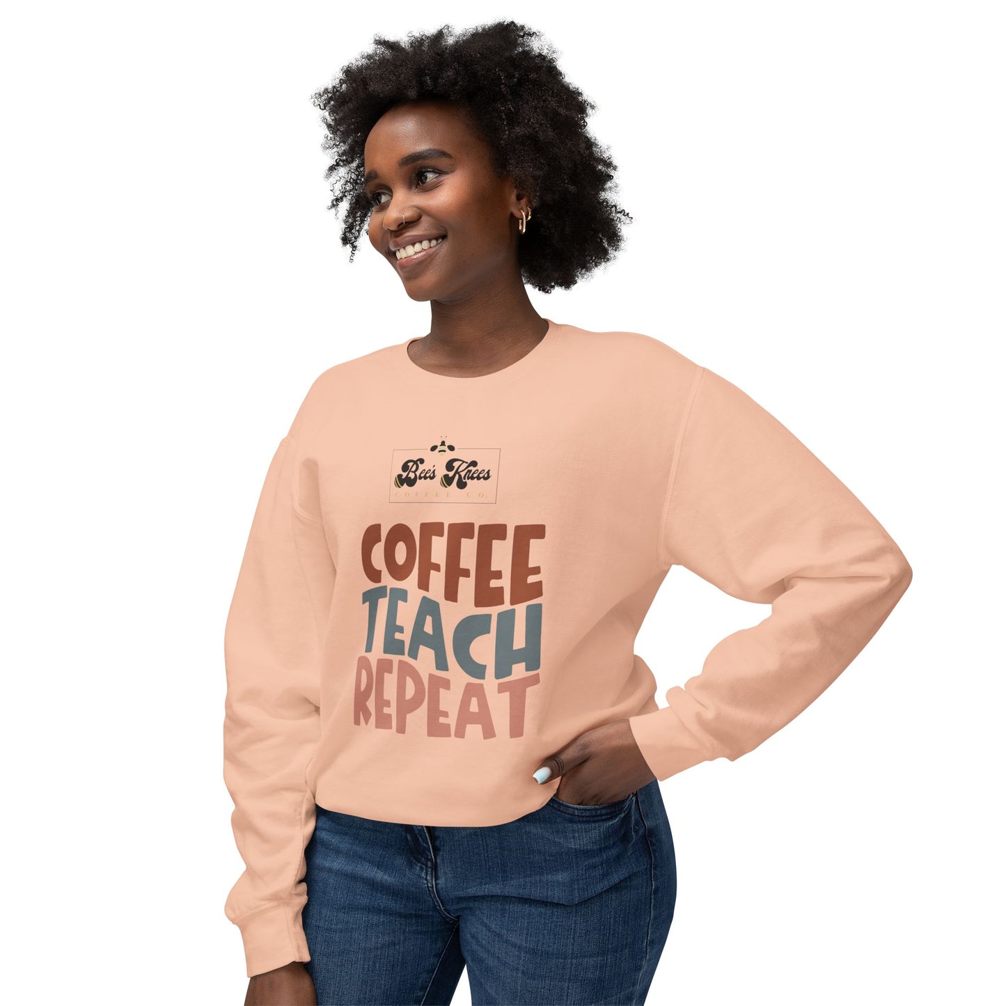 Bee's Knees Coffee, Teach, Repeat Unisex Lightweight Crewneck Sweatshirt
