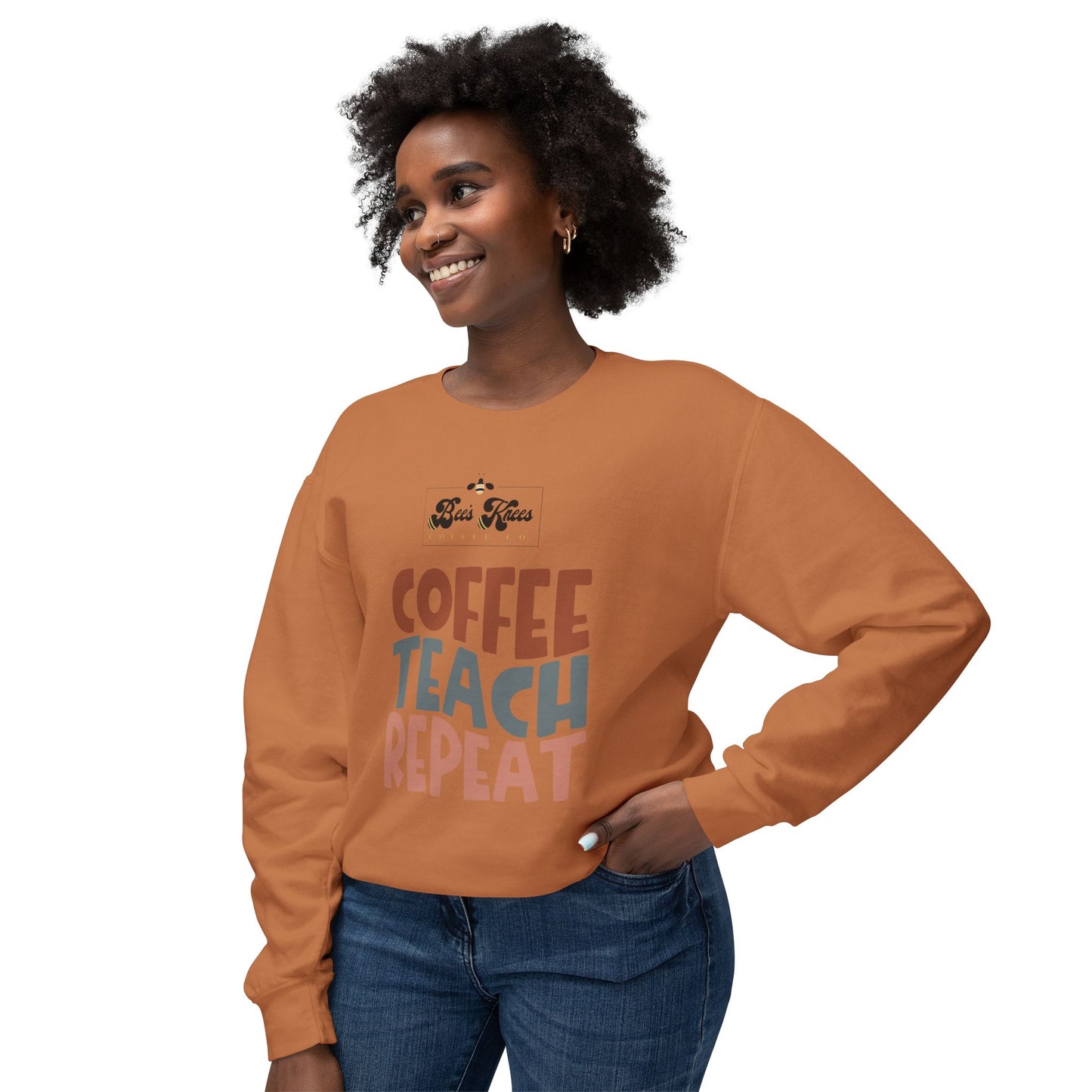 Bee's Knees Coffee, Teach, Repeat Unisex Lightweight Crewneck Sweatshirt