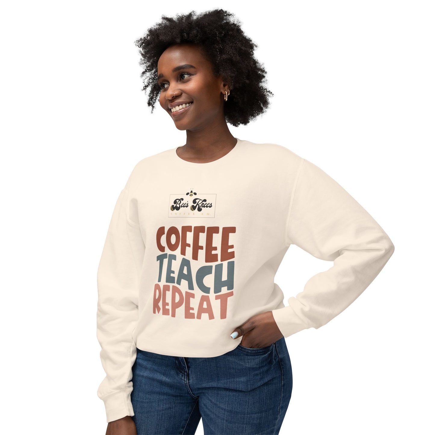 Bee's Knees Coffee, Teach, Repeat Unisex Lightweight Crewneck Sweatshirt