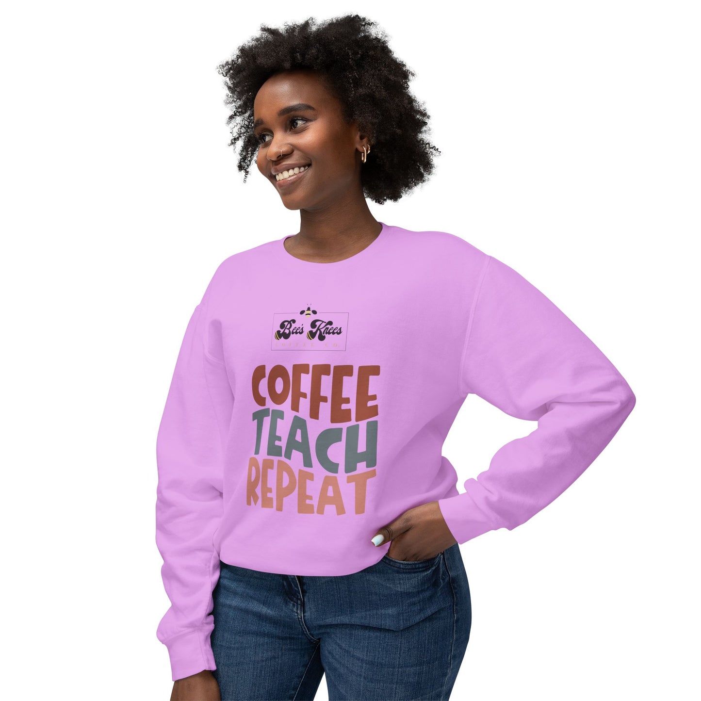 Bee's Knees Coffee, Teach, Repeat Unisex Lightweight Crewneck Sweatshirt
