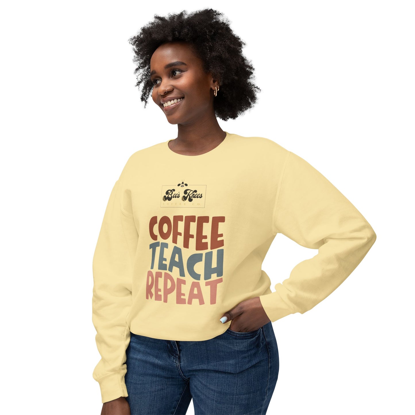 Bee's Knees Coffee, Teach, Repeat Unisex Lightweight Crewneck Sweatshirt